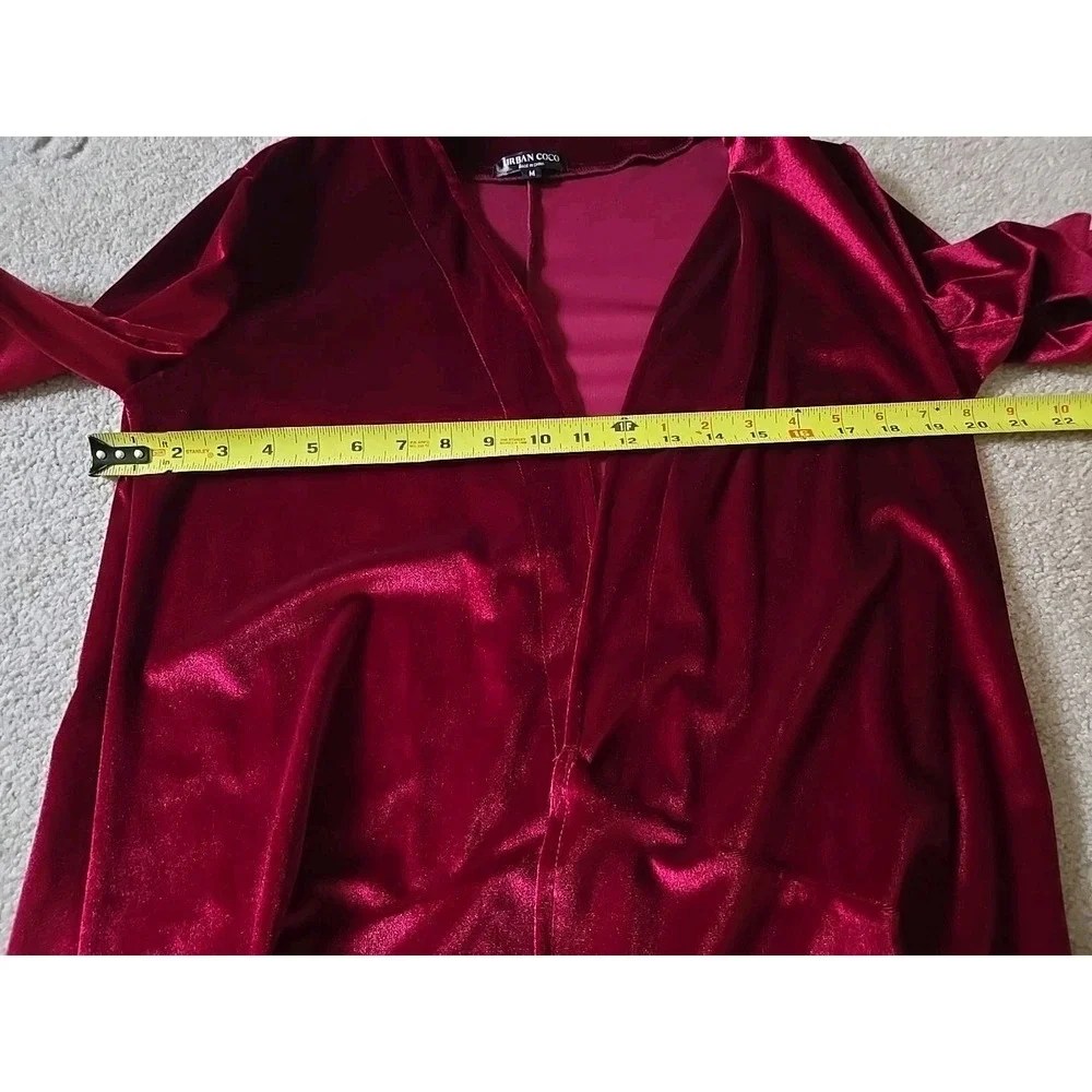 Urban CoCo Wine Red Velvet Cardigan Coat w/‎ Asymmetric Chiffon Hem Open Front M